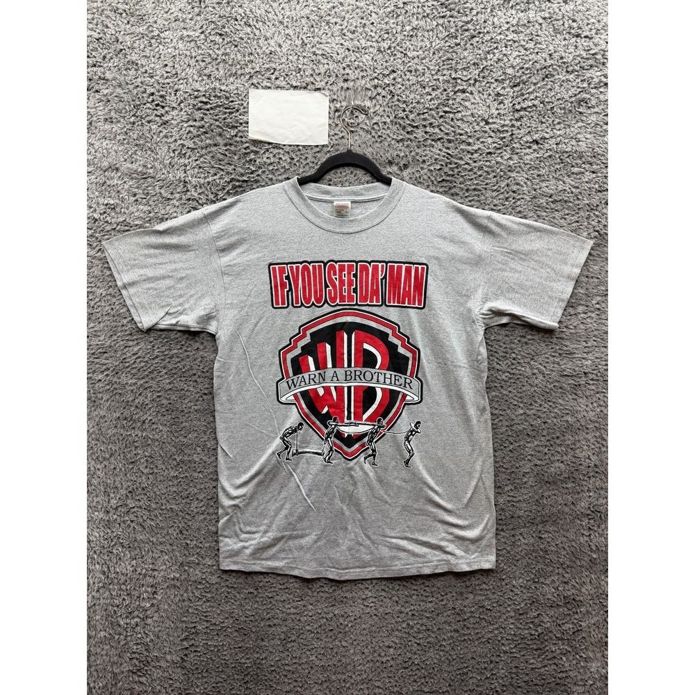 Vintage Y2k If You See Da' Man Warn a Brother Graphic T-Shirt Grey Mens Size L